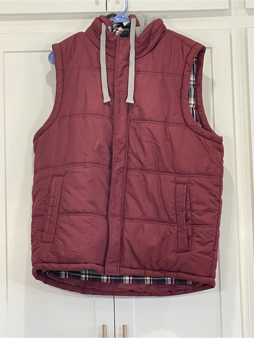 Weatherproof Vintage Men’s Large Hooded Puffer Vest Red Plaid Lined